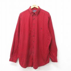 XL★古着 ラルフローレン Ralph Lauren 長袖 ブランド フランネル シャツ メンズ 90年代 90s ワンポイントロゴ 大きいサイズ ロング丈 コットン 赤 レッド チェック 25mar10 中古 トップス