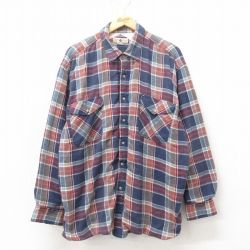 L★古着 長袖 フランネル シャツ メンズ 00年代 00s 紺他 ネイビー 内側サーマル 25mar10 中古 トップス