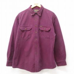 L★古着 ウールリッチ WOOLRICH 長袖 ヘビー フランネル シャツ メンズ エンジ 25mar10 中古 トップス