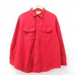 【50%OFF】XL★古着 長袖 ヘビー フランネル シャツ メンズ 80年代 80s 赤 レッド 25mar10 中古 トップス
