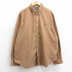 XL★古着 ラルフローレン Ralph Lauren 長袖 ブランド フランネル シャツ メンズ 90年代 90s ワンポイントロゴ 大きいサイズ ロング丈 コットン ボタンダウン 茶他 ブラウン チェック 25mar10 中古 トップス