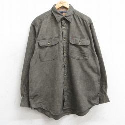XL★古着 トミーヒルフィガー TOMMY HILFIGER 長袖 ブランド フランネル シャツ メンズ ワンポイントロゴ ツイード コットン 茶系他 ブラウン 25mar10 中古 トップス