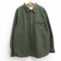 XL★古着 長袖 ヘビー フランネル シャツ メンズ 大きいサイズ ロング丈 コットン 濃緑 グリーン 25mar10 中古 トップス