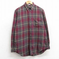 90s 長袖フランネルシャツ バーガンディチェック M | 古着