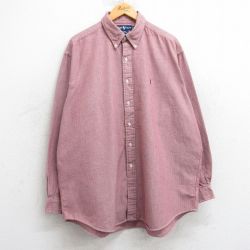 XL★古着 ラルフローレン Ralph Lauren 長袖 ブランド フランネル シャツ メンズ 90年代 90s ワンポイントロゴ BLAKE 大きいサイズ ロング丈 コットン ボタンダウン 赤他 レッド 25mar10 中古 トップス