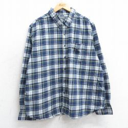 XL★古着 エディーバウアー 長袖 フランネル シャツ メンズ 大きいサイズ ボタンダウン 紺他 ネイビー チェック 25mar11 中古 トップス