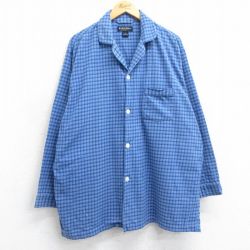 XL★古着 ブルックスブラザーズ BROOKS BROTHERS 長袖 ブランド パジャマ フランネル シャツ メンズ 00年代 00s 大きいサイズ コットン 開襟 オープンカラー 薄紺他 ネイビー チェック 【spe】 25mar11 中古 トップス