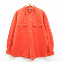 【50%OFF】XL★古着 FADED GLORY 長袖 ヘビー フランネル シャツ メンズ 大きいサイズ コットン ボタンダウン オレンジ 25mar12 中古 トップス
