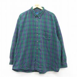 XL★古着 タウンクラフト 長袖 フランネル シャツ メンズ 90年代 90s 大きいサイズ コットン ボタンダウン 緑他 グリーン チェック 25mar12 中古 トップス