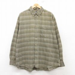 XL★古着 長袖 フランネル シャツ メンズ 90年代 90s 大きいサイズ コットン ボタンダウン 緑系他 グリーン チェック 25mar12 中古 トップス