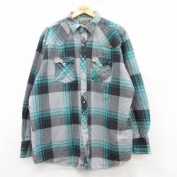XL★古着 長袖 ウエスタン ヘビー フランネル シャツ メンズ グレー他 チェック 25mar12 中古 トップス