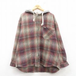XL★古着 クイックシルバー QUIKSILVER 長袖 ヘビー フランネル シャツ パーカー メンズ 90年代 90s 大きいサイズ コットン グレー他 チェック 【spe】 25mar12 中古 トップス
