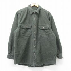 XL★古着 長袖 ヘビー フランネル シャツ メンズ 緑系 グリーン 25mar12 中古 トップス