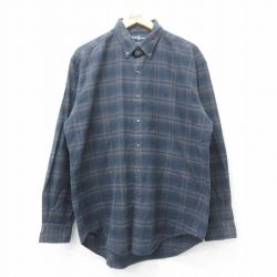 XL★古着 ラルフローレン Ralph Lauren 長袖 ブランド フランネル シャツ メンズ 90年代 90s MARLOWE ワンポイントロゴ コットン ボタンダウン 紺他 ネイビー チェック 【spe】 25mar12 中古 トップス