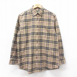 L★古着 オービス ORVIS 長袖 フランネル シャツ メンズ コットン ボタンダウン ベージュ他 カーキ チェック 25mar12 中古 トップス