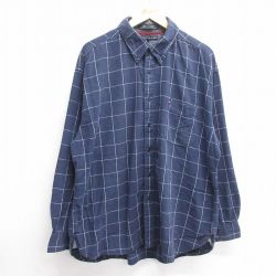 XL★古着 トミーヒルフィガー TOMMY HILFIGER 長袖 ブランド フランネル シャツ メンズ ワンポイントロゴ 大きいサイズ コットン ボタンダウン 紺他 ネイビー チェック 25mar13 中古 トップス