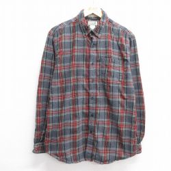 L★古着 エルエルビーン LLBEAN 長袖 フランネル シャツ メンズ 00年代 00s コットン ボタンダウン 濃グレー他 チェック 25mar13 中古 トップス