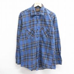 L★古着 長袖 フランネル シャツ メンズ 90年代 90s 紺他 ネイビー チェック 25mar13 中古 トップス