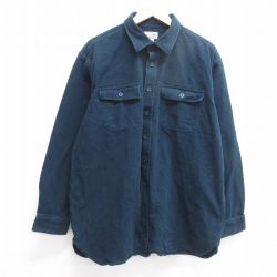XL★古着 エルエルビーン LLBEAN 長袖 ヘビー フランネル シャツ メンズ 00年代 00s 大きいサイズ ロング丈 コットン 紺 ネイビー 25mar13 中古 トップス