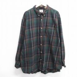 XL★古着 レッドヘッド 長袖 フランネル シャツ メンズ 大きいサイズ コットン ボタンダウン 緑他 グリーン チェック 【spe】 25mar13 中古 トップス