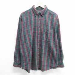 XL★古着 アメリカンイーグル American Eagle 長袖 フランネル シャツ メンズ コットン ボタンダウン 緑他 グリーン チェック 25mar13 中古 トップス