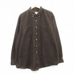 【20%OFF】XL★古着 長袖 フランネル シャツ メンズ 大きいサイズ コットン ボタンダウン 茶他 ブラウン チェック 25mar18 中古 トップス
