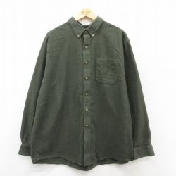 XL★古着 エルエルビーン LLBEAN 長袖 ヘビー フランネル シャツ メンズ 00年代 00s 大きいサイズ コットン ボタンダウン 濃緑 グリーン 25mar18 中古 トップス