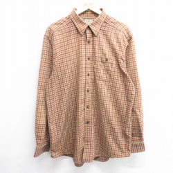 L★古着 エルエルビーン LLBEAN 長袖 フランネル シャツ メンズ 00年代 00s ロング丈 コットン ベージュ他 カーキ チェック 25mar21 中古 トップス