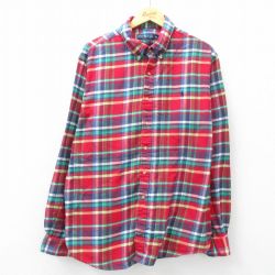 XL★古着 ラルフローレン Ralph Lauren 長袖 ブランド フランネル シャツ メンズ ワンポイントロゴ 大きいサイズ コットン ボタンダウン 赤他 レッド チェック 25mar21 中古 トップス