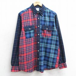 L★古着 ブルックスブラザーズ BROOKS BROTHERS 長袖 ブランド フランネル シャツ メンズ クレイジーパターン ボタンダウン 紺他 ネイビー チェック 【spe】 25mar25 中古 トップス
