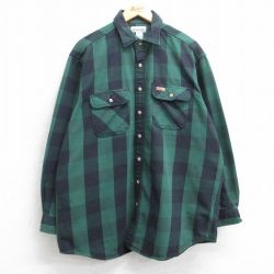 XL★古着 カーハート Carhartt 長袖 ヘビー フランネル シャツ メンズ 大きいサイズ ロング丈 コットン 緑他 グリーン チェック 25mar25 中古 トップス