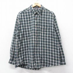 XL★古着 バンヒューセン 長袖 フランネル シャツ メンズ 大きいサイズ コットン ボタンダウン 緑他 グリーン チェック 25mar26 中古 トップス