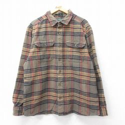 XL★古着 ウールリッチ WOOLRICH 長袖 ヘビー フランネル シャツ メンズ コットン 濃グレー他 チェック 25mar26 中古 トップス