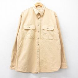XL★古着 セントジョンズベイ 長袖 ヘビー フランネル シャツ メンズ 90年代 90s 大きいサイズ ロング丈 コットン USA製 薄黄 イエロー 25mar26 中古 トップス