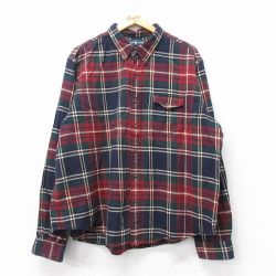 XL★古着 ラルフローレン Ralph Lauren 長袖 ブランド フランネル シャツ メンズ 90年代 90s 大きいサイズ コットン ボタンダウン エンジ他 チェック 【spe】 25mar26 中古 トップス