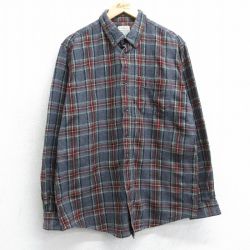 L★古着 エルエルビーン LLBEAN 長袖 フランネル シャツ メンズ 00年代 00s コットン ボタンダウン 濃グレー他 チェック 25mar26 中古 トップス