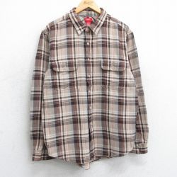 L★古着 長袖 フランネル シャツ メンズ コットン ベージュ他 カーキ チェック 25mar26 中古 トップス