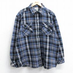 XL★古着 ディッキーズ Dickies 長袖 ヘビー フランネル シャツ メンズ コットン 黒他 ブラック チェック 25mar26 中古 トップス