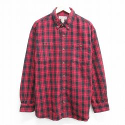 XL★古着 長袖 フランネル シャツ メンズ 大きいサイズ コットン ボタンダウン 黒他 ブラック チェック 25mar28 中古 トップス