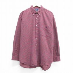 XL★古着 ラルフローレン Ralph Lauren 長袖 ブランド フランネル シャツ メンズ 90年代 90s ワンポイントロゴ BIG SHIRT 大きいサイズ コットン ボタンダウン 紺他 ネイビー チェック 【spe】 25mar28 中古 トップス
