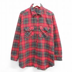 XL★古着 ELY 長袖 ヘビー フランネル シャツ メンズ 大きいサイズ ロング丈 赤他 レッド チェック 25mar28 中古 トップス
