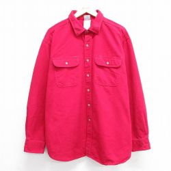 【50%OFF】XL★古着 カーハート Carhartt 長袖 ヘビー フランネル シャツ メンズ 90年代 90s 大きいサイズ ロング丈 コットン USA製 赤 レッド 25mar28 中古 トップス