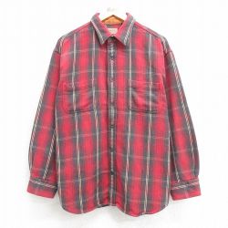 XL★古着 セントジョンズベイ 長袖 ヘビー フランネル シャツ メンズ コットン 赤他 レッド チェック 25mar28 中古 トップス