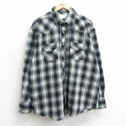 XL★古着 ラングラー Wrangler 長袖 ウエスタン フランネル シャツ メンズ 大きいサイズ コットン 黒他 ブラック チェック 25mar31 中古 トップス