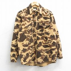 L★古着 長袖 ヘビー フランネル シャツ メンズ 90年代 90s ダックハンターカモ コットン USA製 ベージュ系他 カーキ 迷彩 【spe】 25mar31 中古 トップス