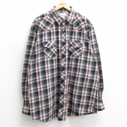 XL★古着 ラングラー Wrangler 長袖 ウエスタン フランネル シャツ メンズ 大きいサイズ ロング丈 コットン ベージュ他 カーキ 25mar31 中古 トップス
