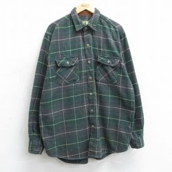 XL★古着 長袖 ヘビー フランネル シャツ メンズ 00年代 00s ロング丈 コットン 緑他 グリーン チェック 25mar31 中古 トップス