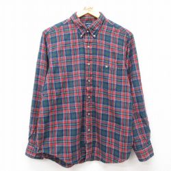 【50%OFF】M★古着 長袖 フランネル シャツ メンズ 90年代 90s ボタンダウン 赤他 レッド タータン チェック 25apr01 中古 トップス