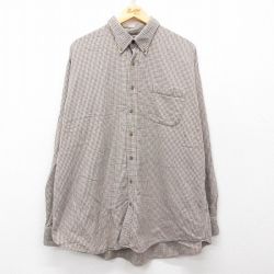 XL★古着 ランズエンド 長袖 フランネル シャツ メンズ 00年代 00s 大きいサイズ ロング丈 コットン ボタンダウン 茶他 ブラウン チェック 25apr01 中古 トップス