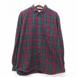 【20%OFF】XL★古着 エルエルビーン LLBEAN 長袖 フランネル シャツ メンズ 00年代 00s コットン ボタンダウン エンジ他 チェック 25apr01 中古 トップス